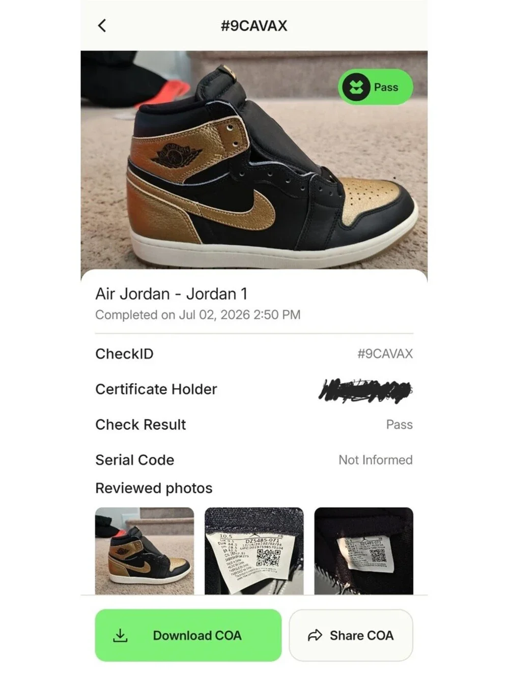 Size 10.5 - Air Jordan 1 Retro OG High Black Gold